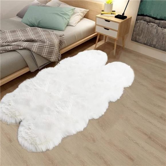 Sheepskin Rug 4X6 Area Rug White FauxFur Rug for Bedroom Bedside Rug Fluffy Rugs - Picture 2 of 8